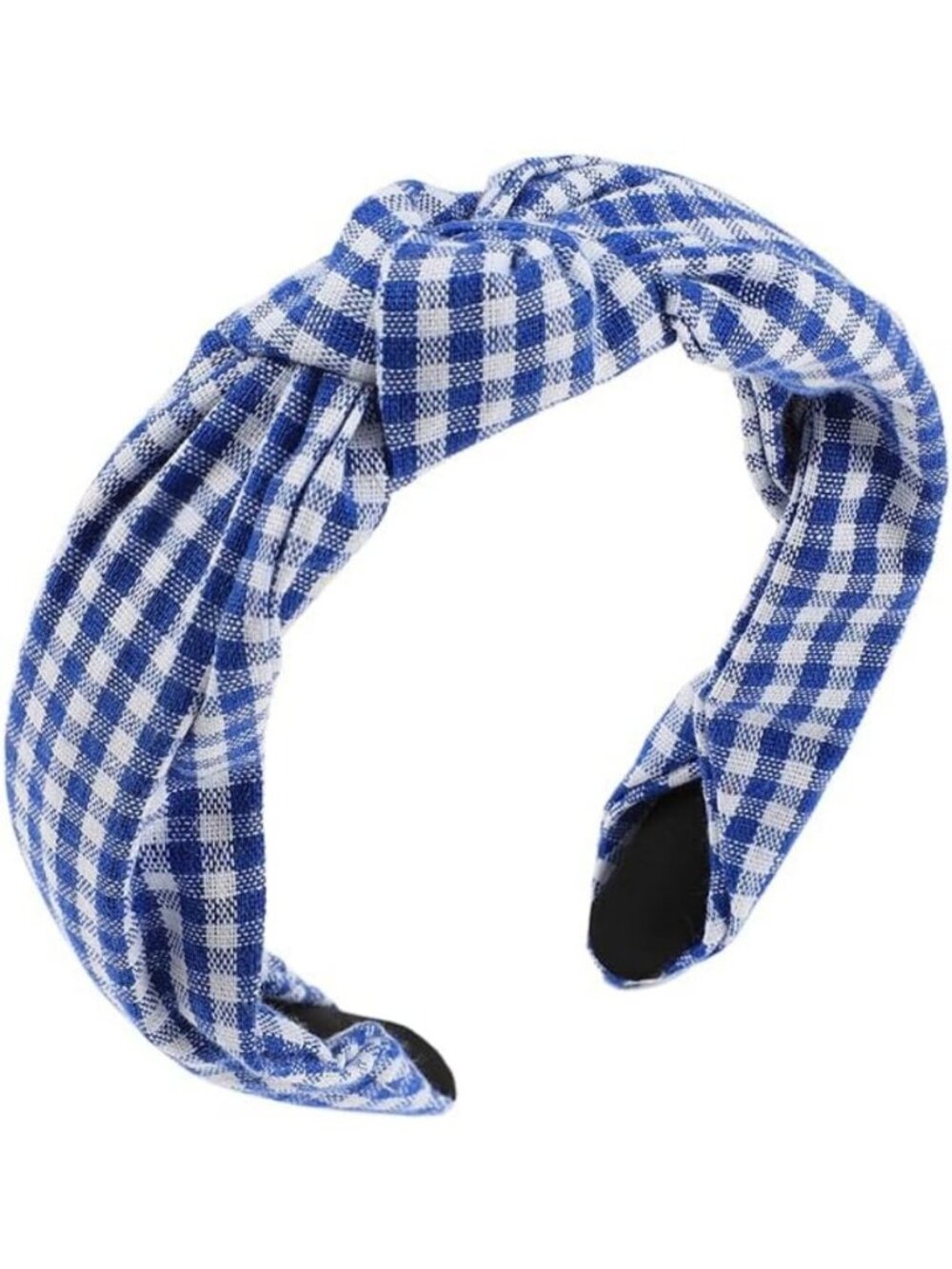 Blue White Gingham Knotted Headband - Plaid Top Knot Hair Band for Skincare